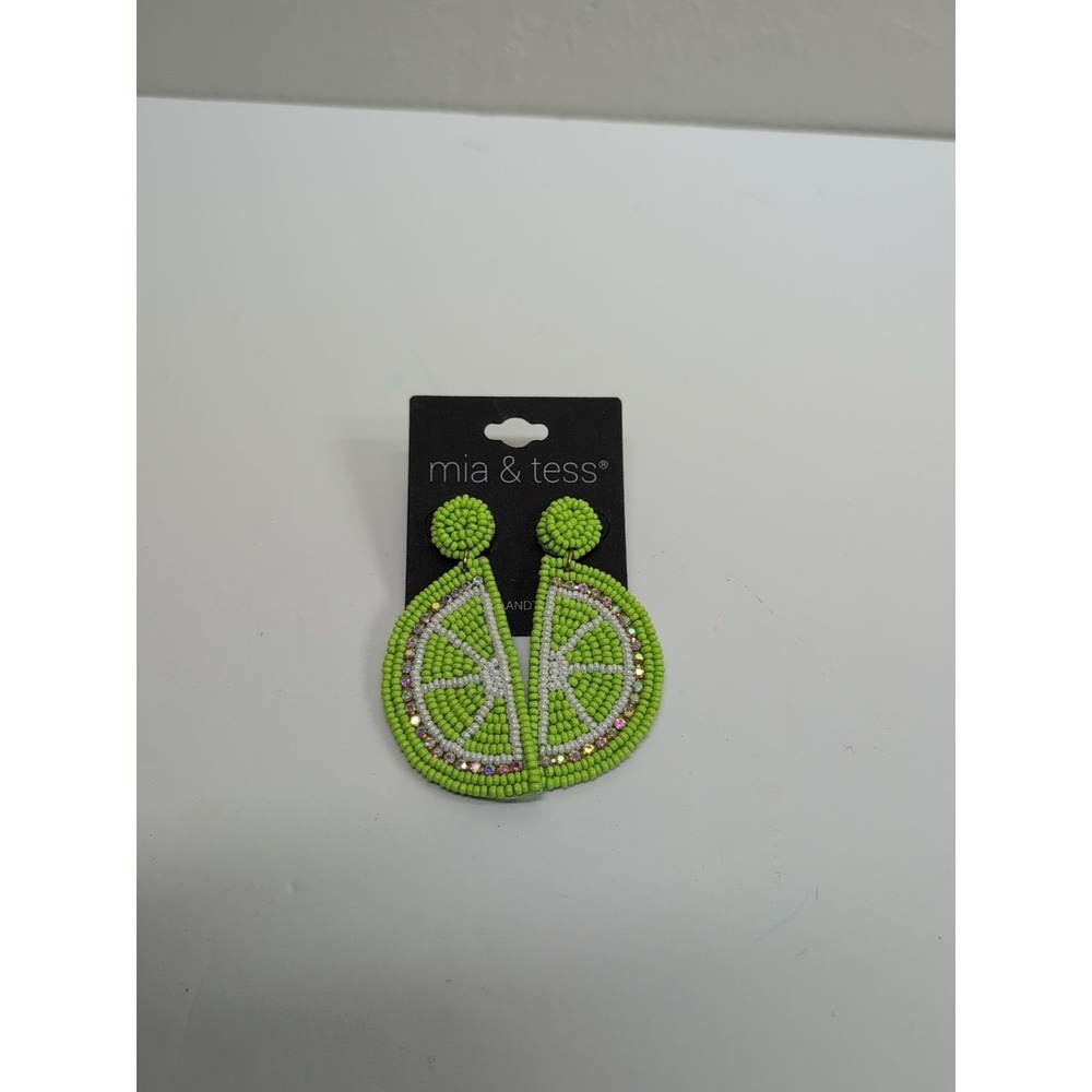 NEW Lime Sliceia & Tess Earrings Beaded Cocktail Dangle